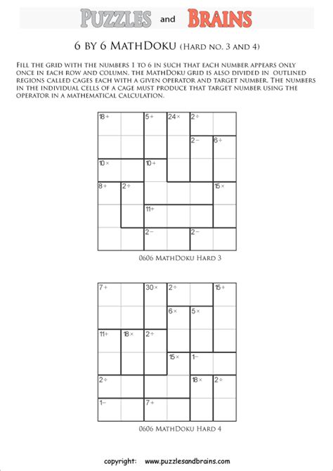 Free printable kenken puzzles worksheets. printable 6 by 6 difficult level Mathdoku, KenKen-like ...