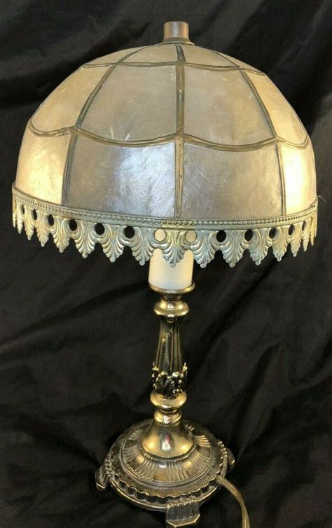 Perfect for a living room, bedroom, den, library, study or office. Vintage Capiz Shell Shade Brass Candlestick Tabletop night ...