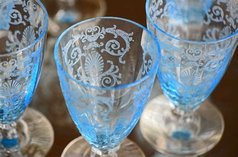 Favorite Things Etched Fostoria Glass Blue Navarre Goblets Fostoria Glassware Antique