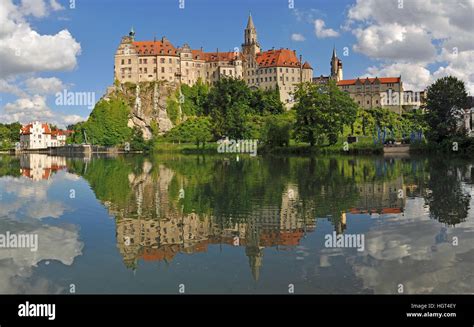 Schloss Sigmaringen Or Sigmaringen Castle On River Danube Reflection
