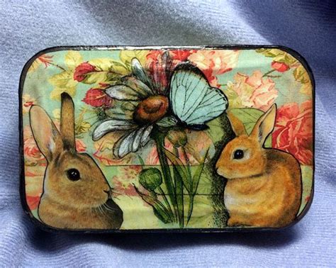 Bunnies And Butterfly Stash Box Altered Altoid Tin Tiny Art Etsy
