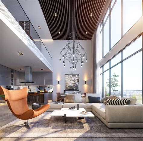 Penthouse Ta On Behance High Ceiling Living Room Modern Luxury