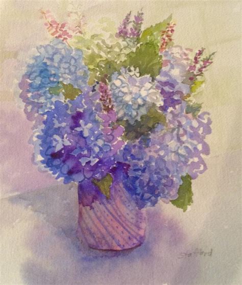 Hydrangeas In A Purple Vase Painting By Natalie Stafford Fine Art America