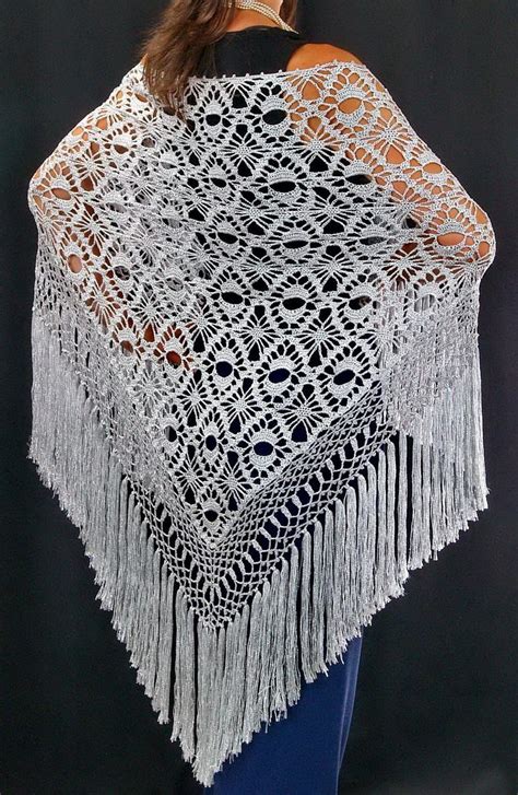 Crochet Shawls Crochet Shawl Elegant Silver Silk Shawl