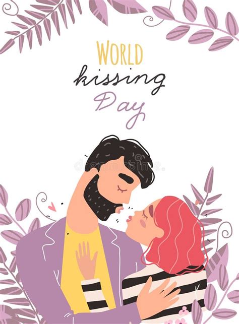 Pareja Romántica En El Beso Amoroso Día Mundial De Besos Ilustración
