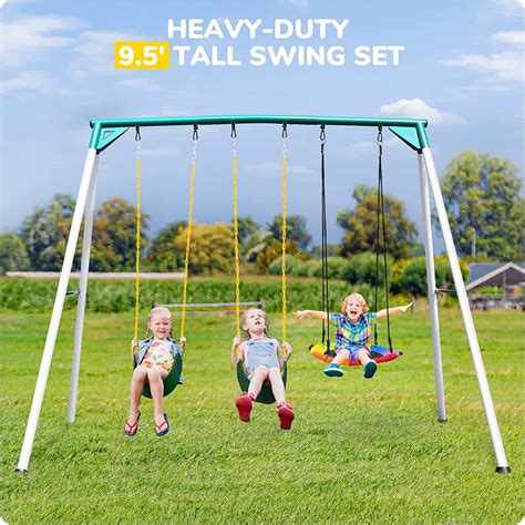 Heavy Duty Swing Sets For Backyard With Saucer Swing 2 Belt Swings