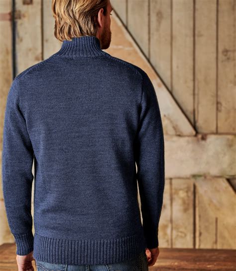 Denim Marl Mens Pure Wool Country Zip Neck Sweater Woolovers Us