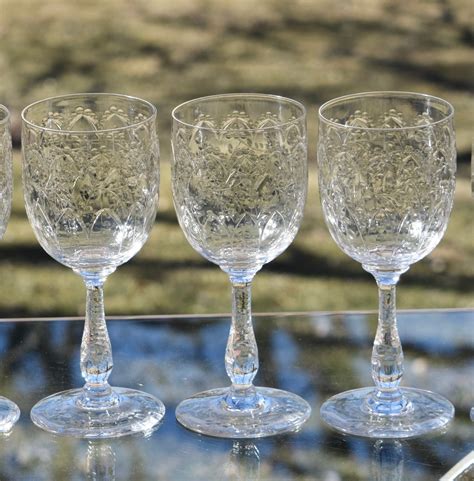 Vintage Etched Crystal Wine Glasses Set Of 6 Circa 1940s Vintage Water Goblets Tall Vintage