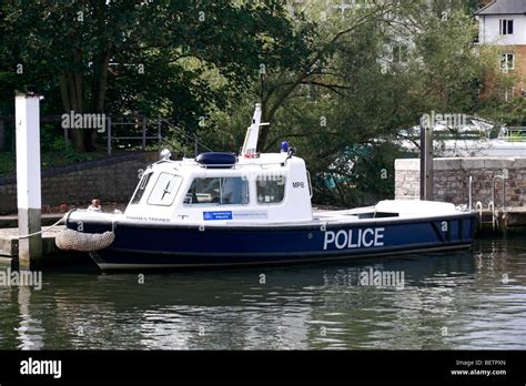 A Small Police Barge Moored At Teddington Lock Uk Stock Photo Alamy