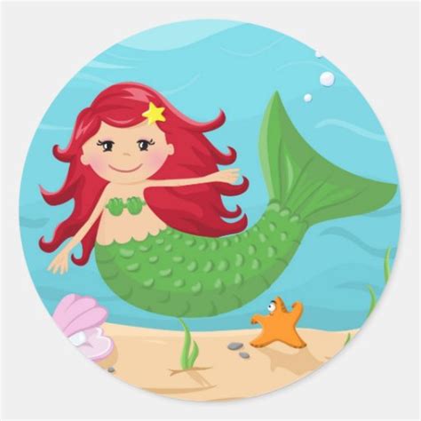 Cute Mermaid Round Sticker Zazzle