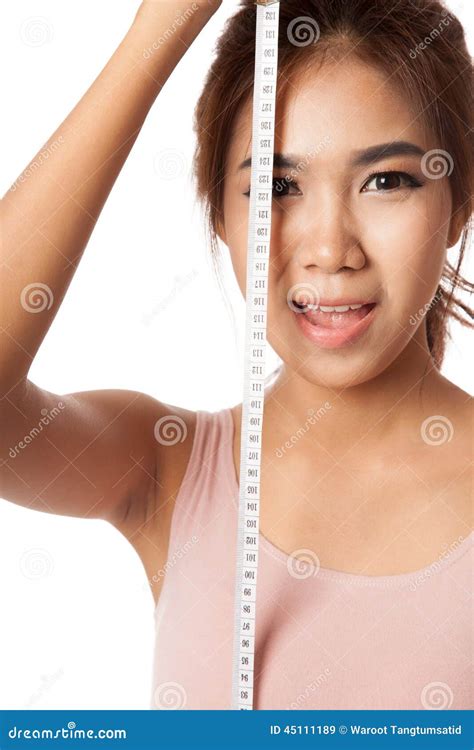 Asian Skinny Girl With Measuring Tape Stock Image Image Of Happy