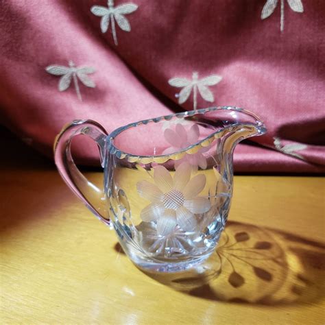 Early Century Heavy Clear Etched Glass Creamer With Handle In Etsy