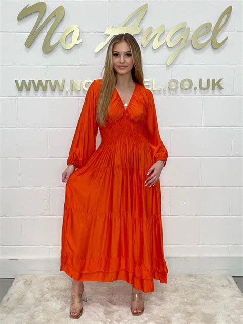 orange smocked waist maxi dress 1154 no angel