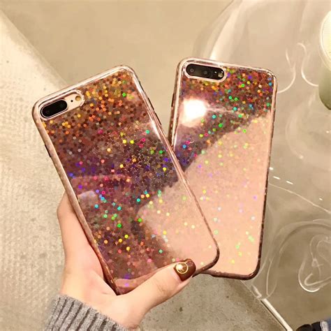 Rose Gold Laser Sequin Phone Case For Iphone X 10 Iphone 8 Plus Glitter
