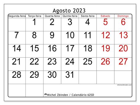 Calendário De Agosto De 2023 Para Imprimir “442sd” Michel Zbinden Pt