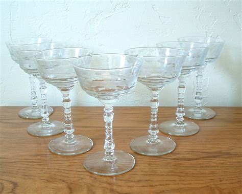 Vintage Etched Champagne Coupe Glasses Set Of 7 By Thefrabjousday