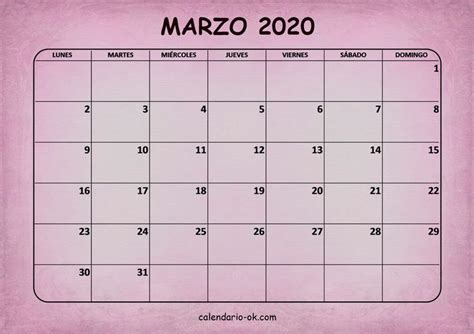 Plantilla Marzo 2020 Rosa Calendario De Marzo Plantilla Calendario