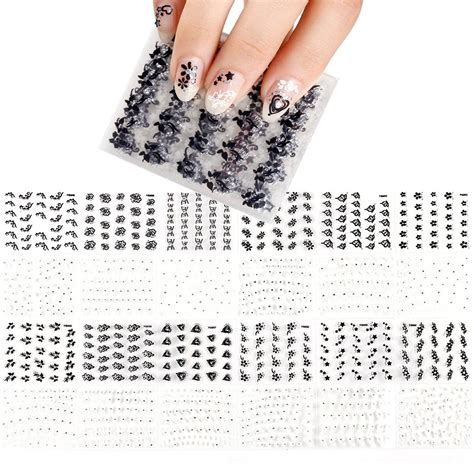 allydrew sparkly black and white flower nail art sparkle flower nail stickers 24 sheets