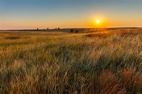 American Great Plains Prairie At Sunrise Stock Photo Download Image