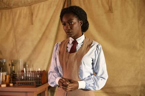 Rebecca James Mouna Traoré prepares to examine the bodies Murdock Mysteries Detective Shows