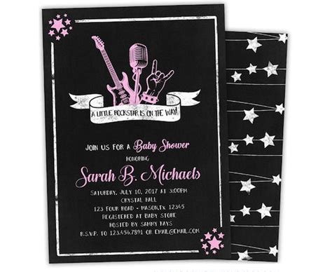 Pink Rock Star Baby Shower Invitations Girl Rock N Roll Baby Etsy