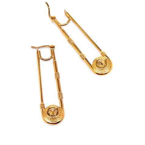 Versace Safety Pin Earrings Gold End