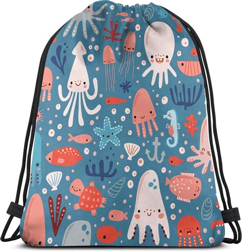 Cute Squid Drawstring Backpack Outdoor Portable Backpack Waterproof
