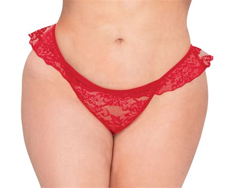Lacy Line Plus Size Lace Ruffled Thong Panties