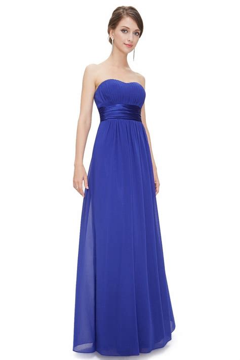 Strapless Ruched Bust Royal Blue Chiffon Long Bridesmaid Dress 43 Ep09955sb