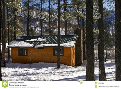 Modern Log Cabin Home In The Winter Woods Royalty Free