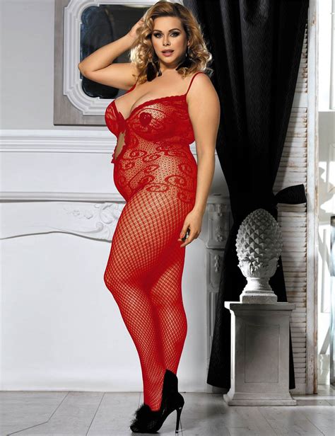 Plus Size Sexy Red Crocheted Fishnet Bodystockings Ohyeahlady