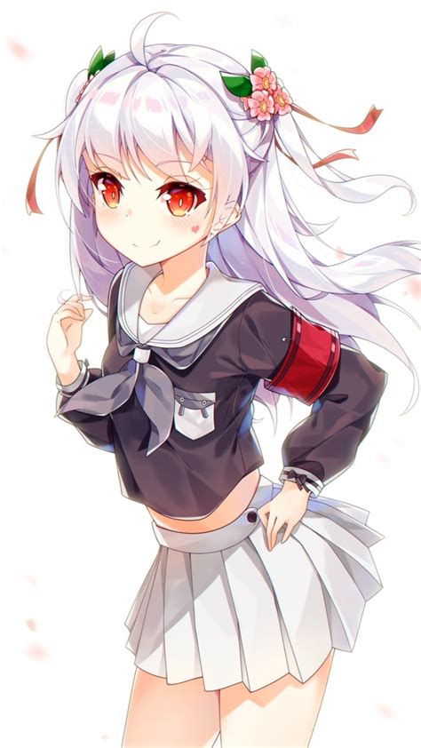 Download Wallpaper 720x1280 White Red Eyes Anime Girl Cute Samsung