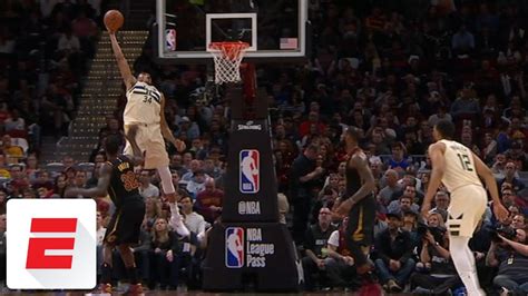 Giannis Antetokounmpo Jumps Impossibly High To Throw Down Alley Oop Vs Cavs Espn Youtube