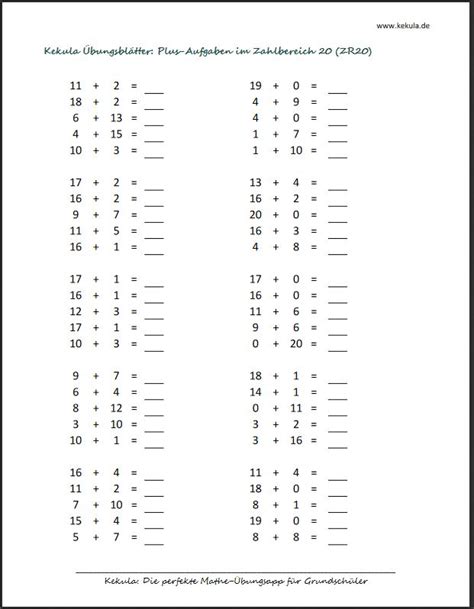 Hier findet ihr kostenlose übungsblätter mit mathematikaufgaben für die grundschule der 1. Übungsblätter ZR20 - Mathe üben für die Grundschule