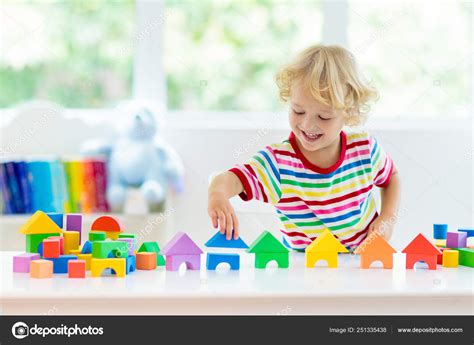 Kids Toys Child Building Tower Of Toy Blocks Stock Photo By
