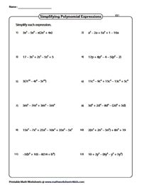 Simplifying Algebraic Expression Worksheets