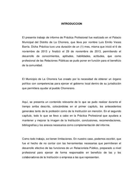 Ejemplos De Introduccion De Un Informe De Practica Profesional Nuevo