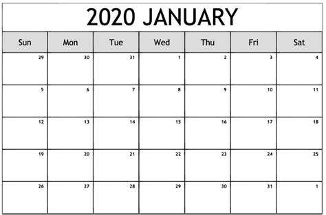Printable January 2020 Calendar Free Printable Calendar Printable