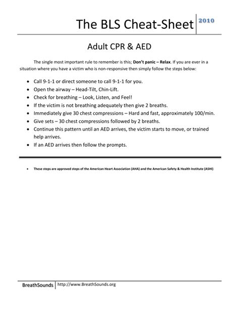 Cpr Cheat Sheets Printable 2020