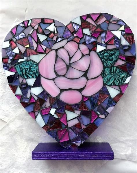 Mosaic Heartglass Mosaicdecorative Heartwood Heartpink Etsy
