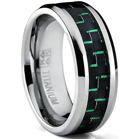 Ringwright Co 8mm Mens Titanium Wedding Band Ring With Black And Green Carbon Fiber Inlay
