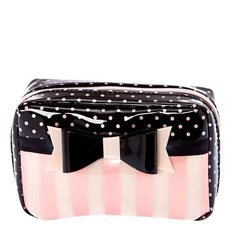 Small Paris Polka Dot And Striped Makeup Bag Claires