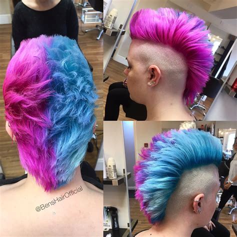 bright pink and blue mohawk short hairstyle for women grey hair wax silver grey hair blue