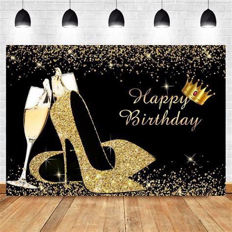 Buy Glitter Gold Happy Birthday Backdrop Champagne Glasses Shiny Sequin