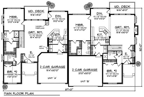 Traditional Ranch Duplex 89253ah 1st Floor Master Suite Cad