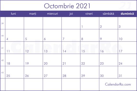 Calendar Octombrie 2021