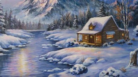 Winter Cabin Acrylic Painting Tutorial Cabin Photos Collections