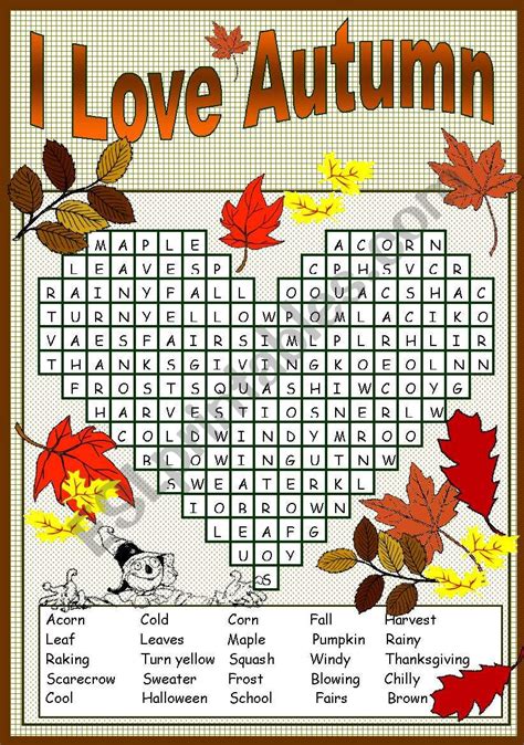 Fall Crossword Puzzle Printable Printable World Holiday