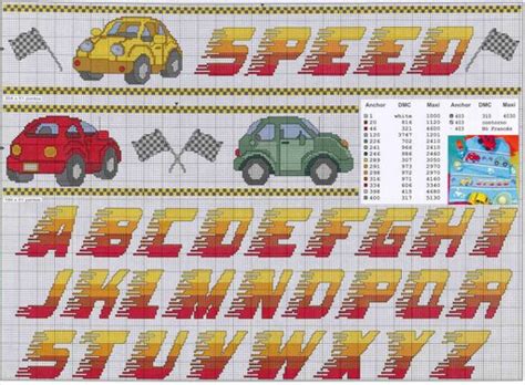 Race car stencil patterns for counted cross stitch. Alphabet race cars - free cross stitch patterns crochet ...