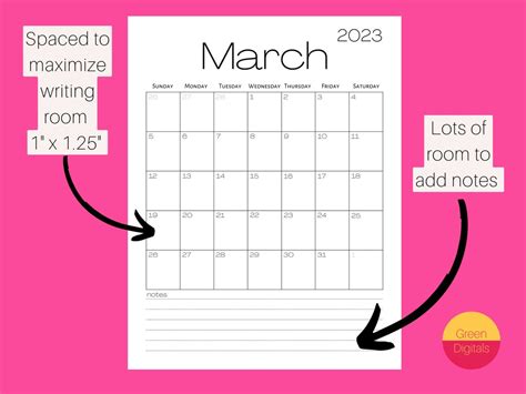 March 2023 Printable Calendar Lined And Unlined Monthly Etsy